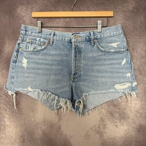 AGOLDE Parker Shorts Womens 31 Light Wash Denim Distressed Cutoff‎ Raw Hem